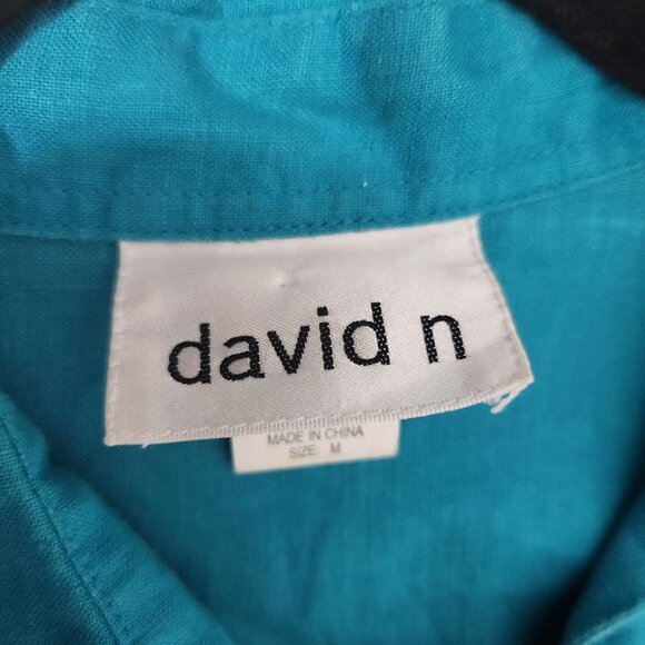 David N Top Womens Turquoise Linen Button Down Blouse Size Medium - Picture 6 of 12
